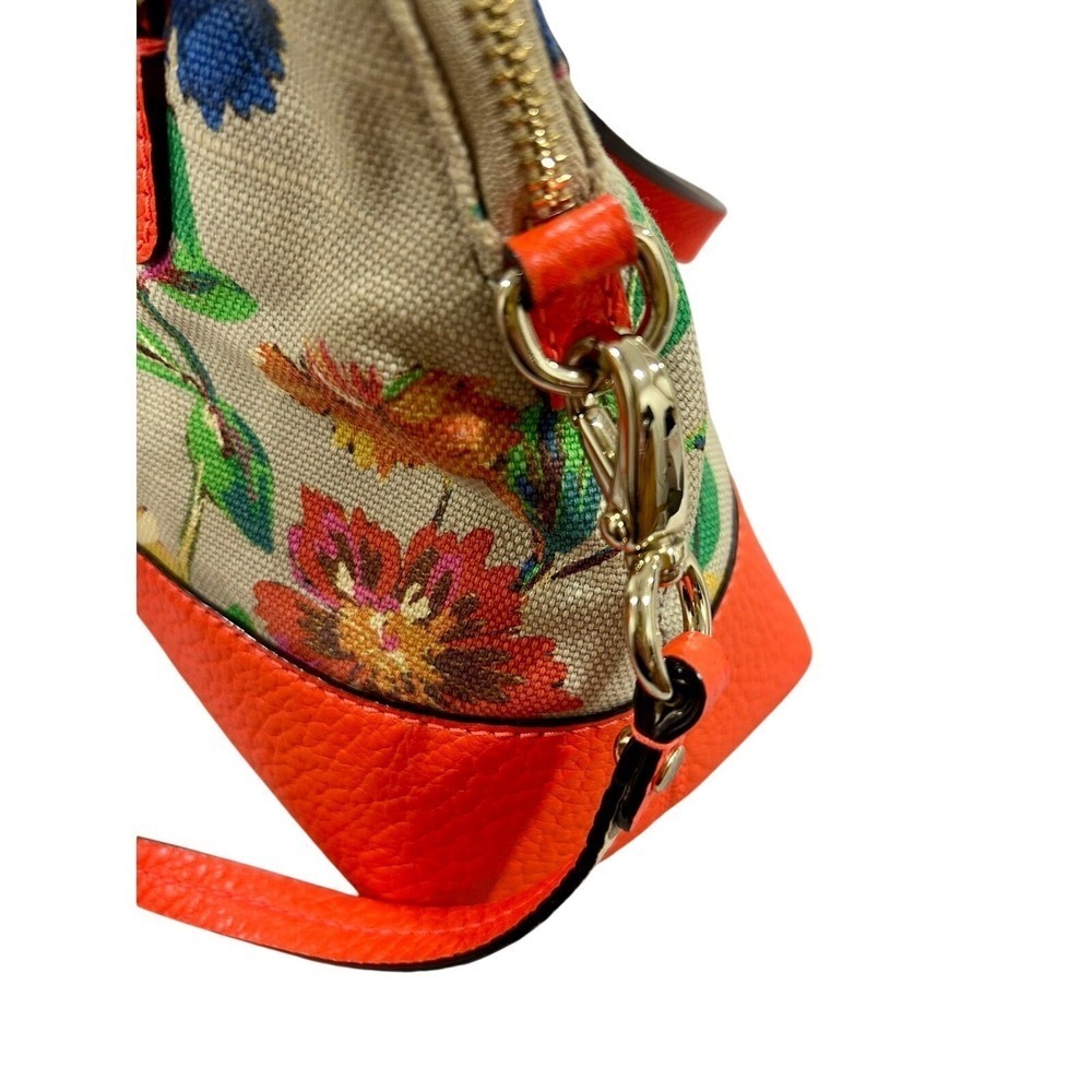 Vintage Kate Spade Grove Court 2012 Floral Canvas Orange Leather Satchel Bag - Picture 4 of 10